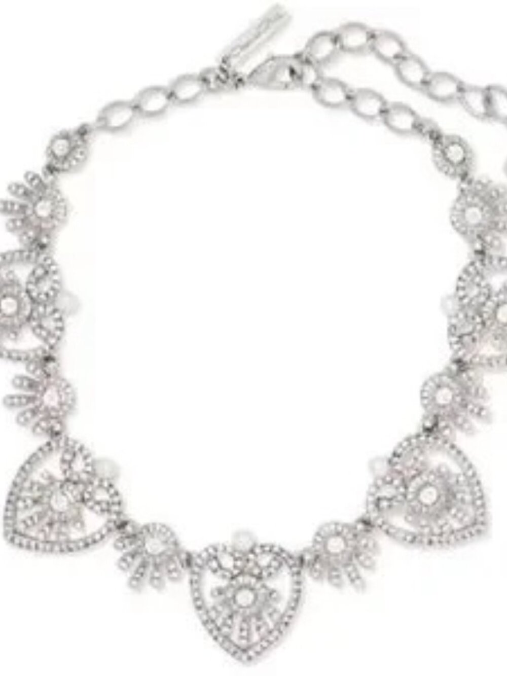 Oscar de la Renta Silver Heart Rhinestone Necklace - Picture 2 of 5